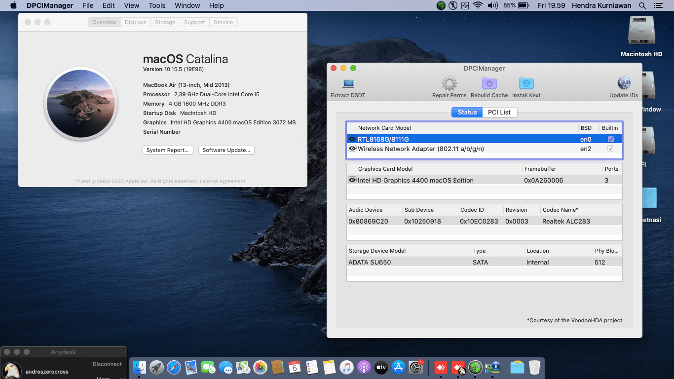 Success Hackintosh macOS Catalina 10.15.5 Build 19F96 in Acer Aspire V3-371-55QN